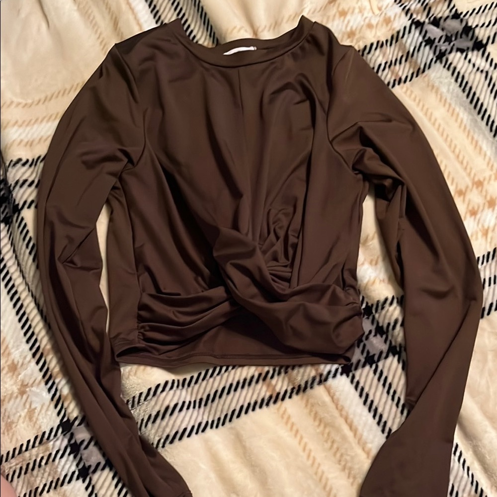 Elegant Brown Long Sleeve Top